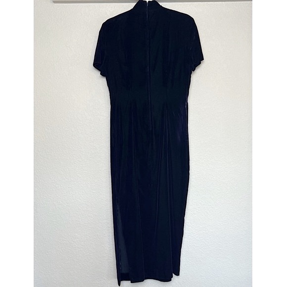 VINTAGE Velvet Mandarin Collar Qipao-Style Maxi Dress in Deep Blue/Purple Size S - Picture 2 of 3